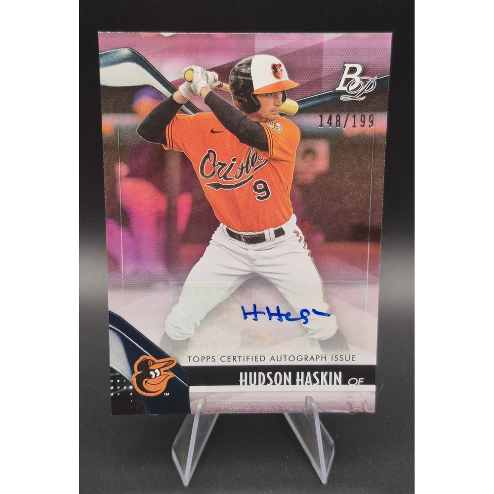 2021 Bowman Platinum Hudson Haskins #TOP-72 Top Prospects Pink Auto /199 Orioles